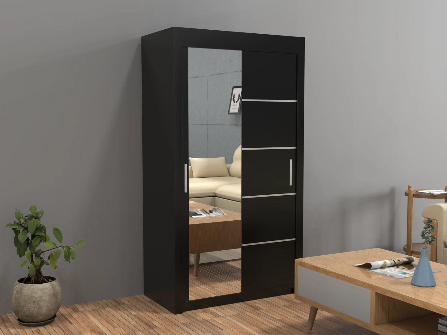 Lyon New Sliding Door wardrobe | Black, White, Grey Color | Multiple Sizes Available