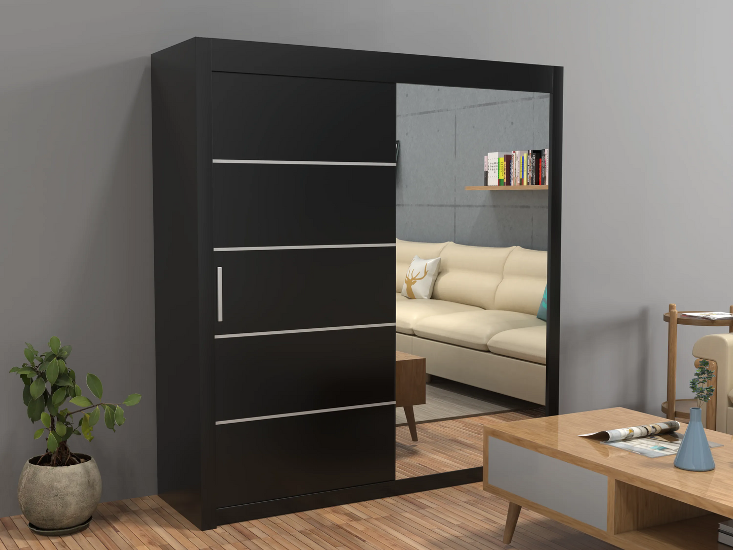 Lyon New Sliding Door wardrobe | Black, White, Grey Color | Multiple Sizes Available