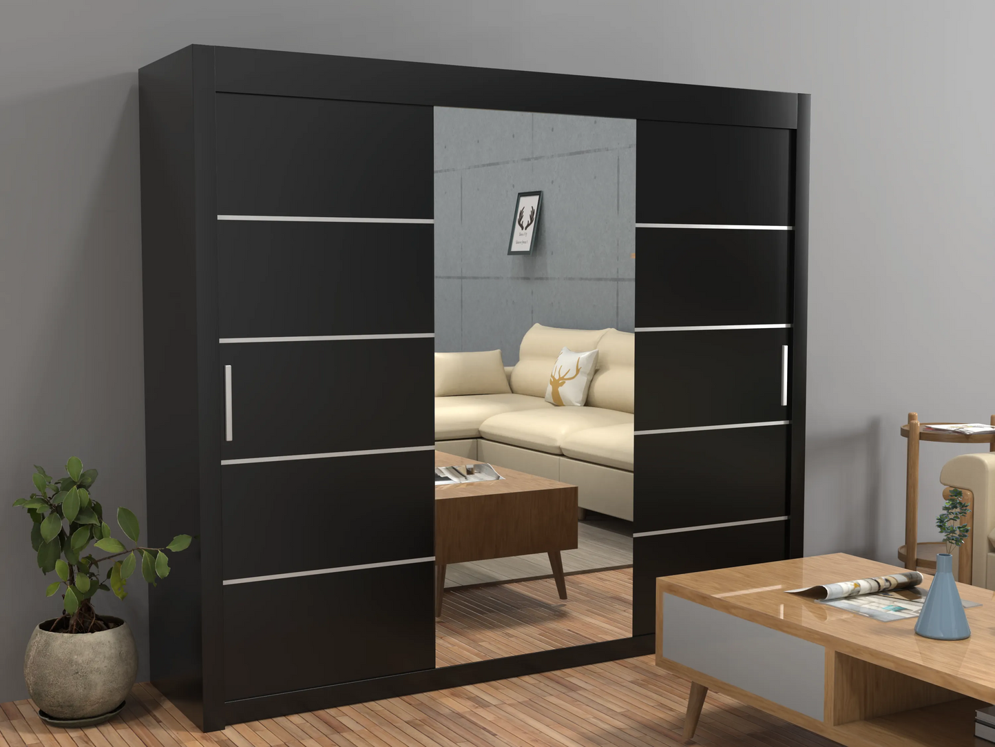 Lyon New Sliding Door wardrobe | Black, White, Grey Color | Multiple Sizes Available