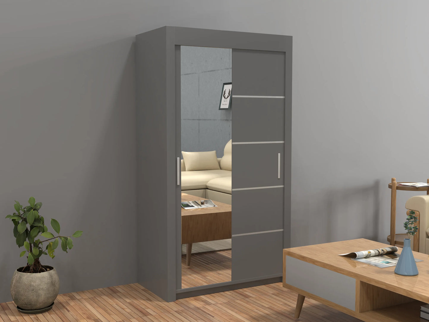 Lyon New Sliding Door wardrobe | Black, White, Grey Color | Multiple Sizes Available