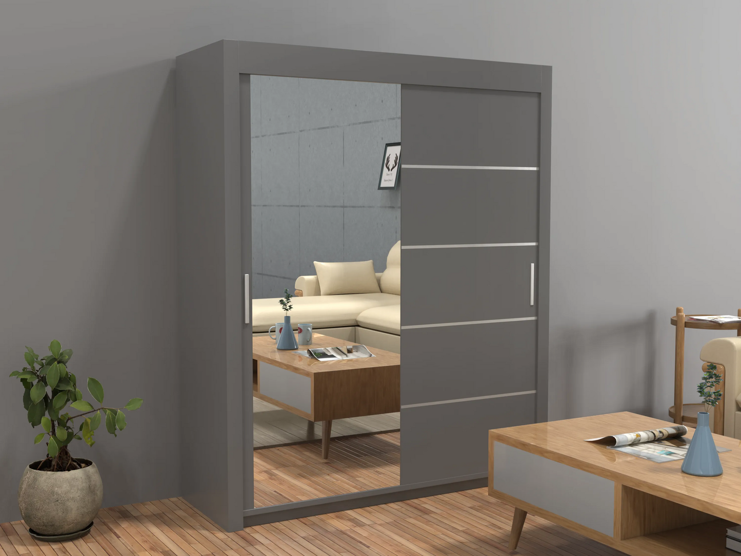 Lyon New Sliding Door wardrobe | Black, White, Grey Color | Multiple Sizes Available