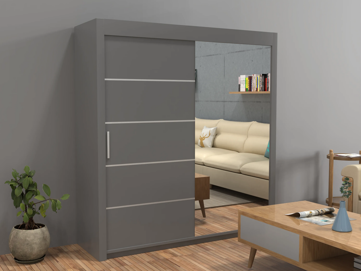 Lyon New Sliding Door wardrobe | Black, White, Grey Color | Multiple Sizes Available