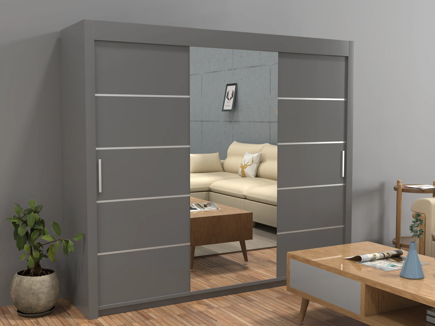 Lyon New Sliding Door wardrobe | Black, White, Grey Color | Multiple Sizes Available