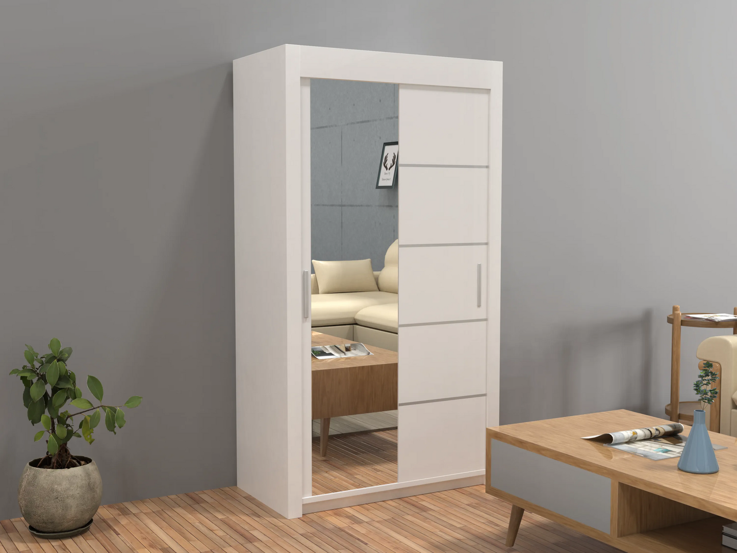 Lyon New Sliding Door wardrobe | Black, White, Grey Color | Multiple Sizes Available
