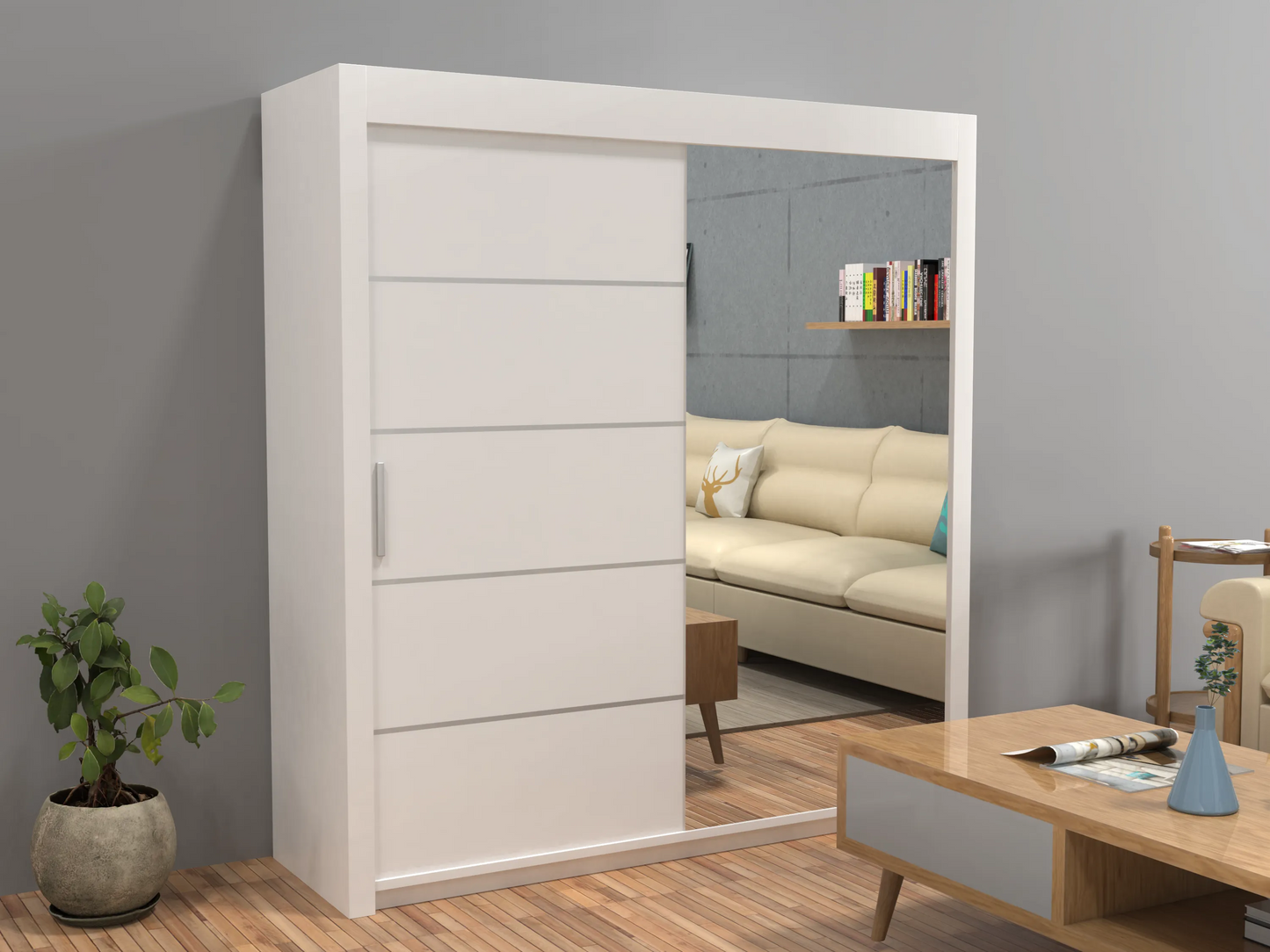 Lyon New Sliding Door wardrobe | Black, White, Grey Color | Multiple Sizes Available