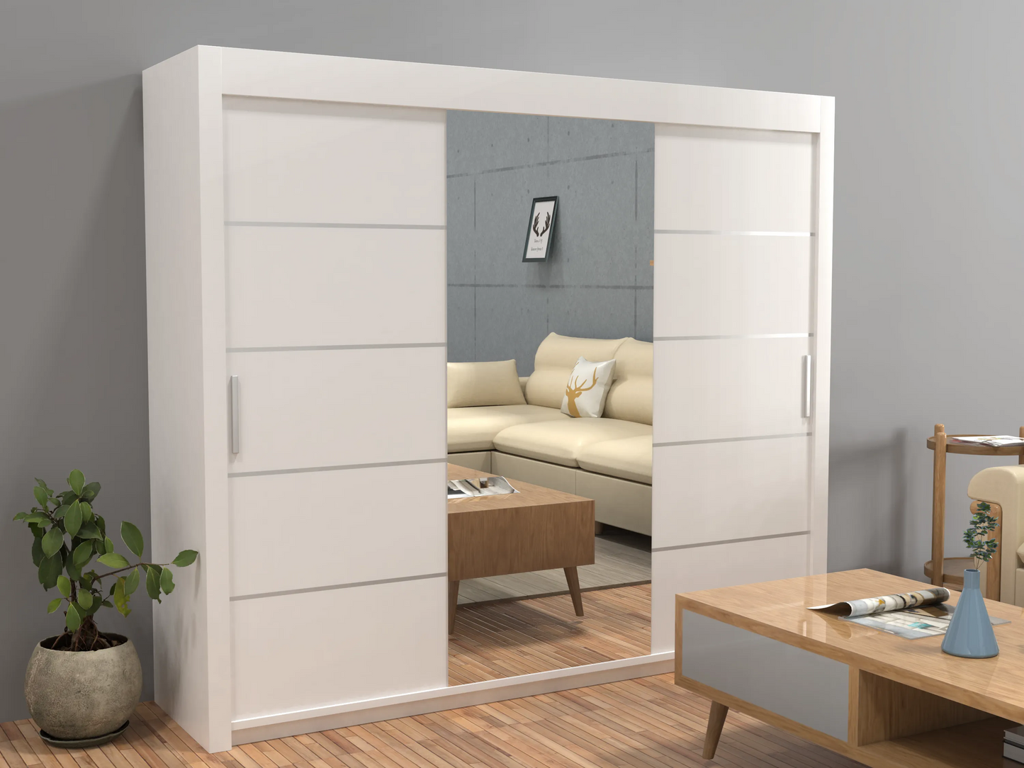 Lyon New Sliding Door wardrobe | Black, White, Grey Color | Multiple Sizes Available