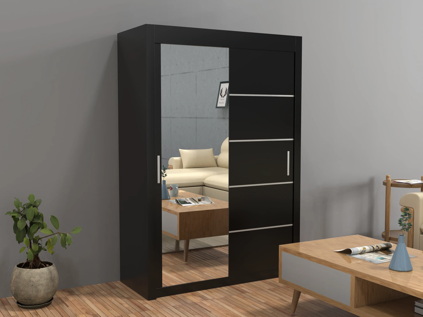 Lyon New Sliding Door wardrobe | Black, White, Grey Color | Multiple Sizes Available