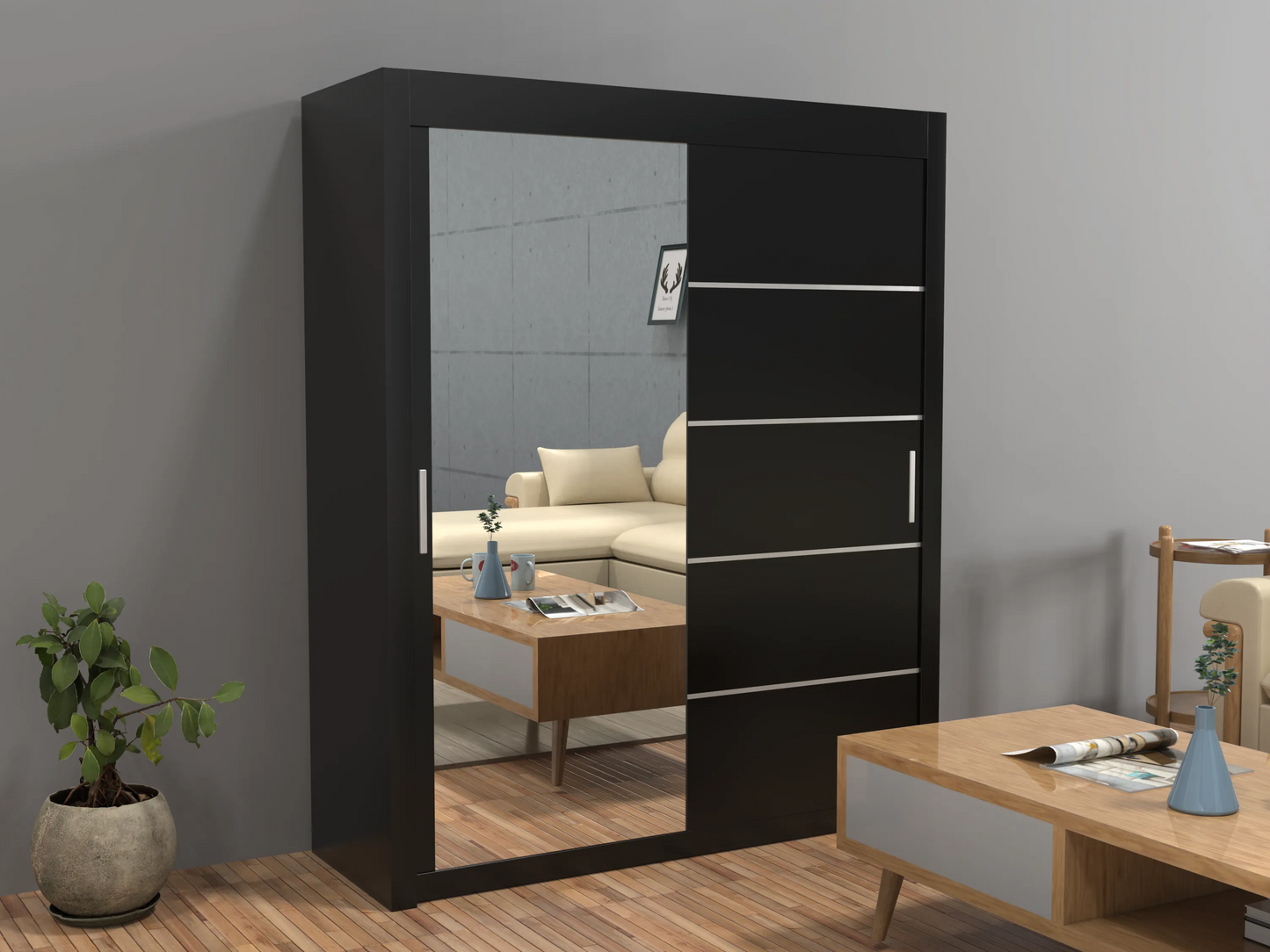 Lyon New Sliding Door wardrobe | Black, White, Grey Color | Multiple Sizes Available