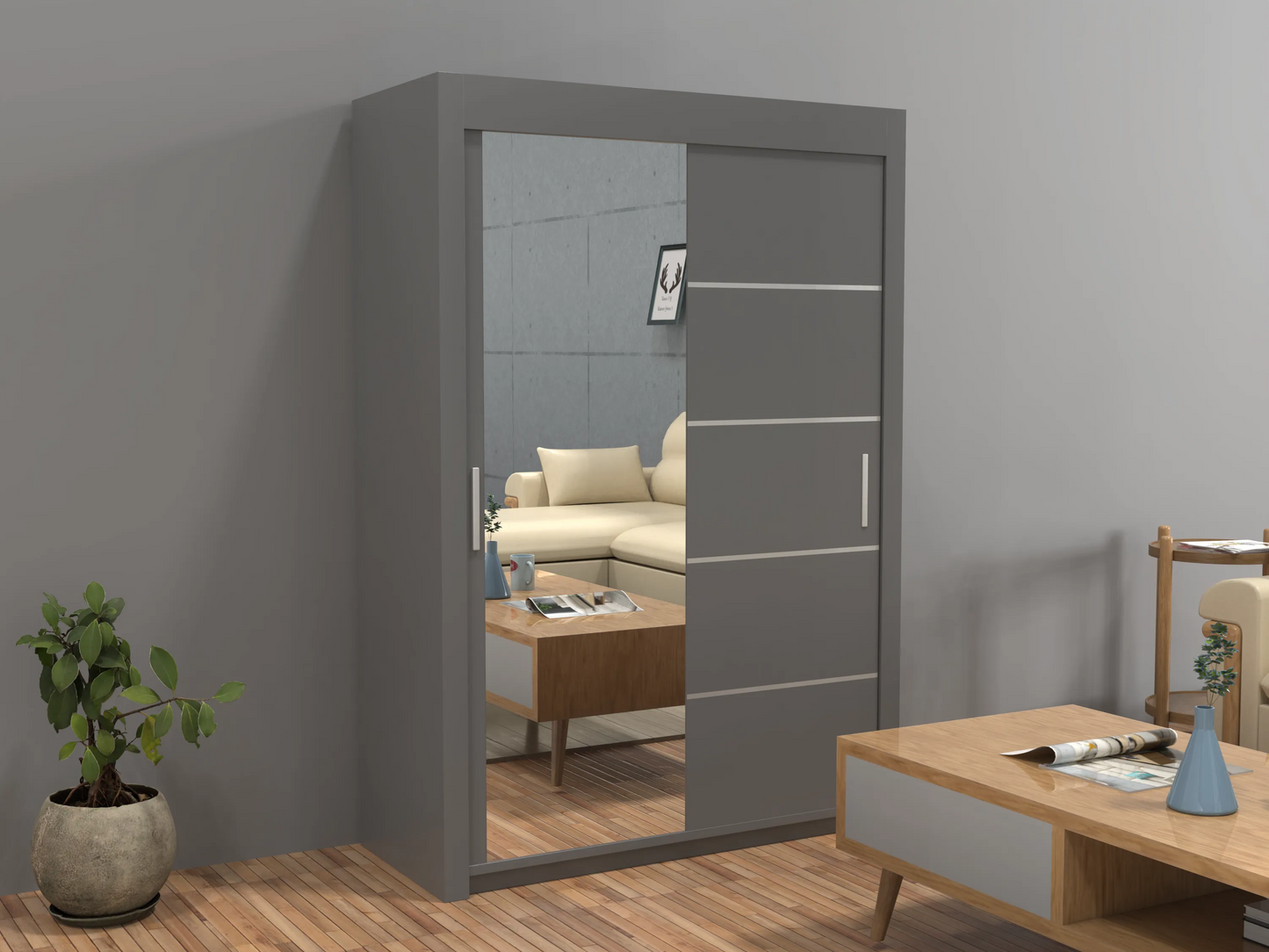 Lyon New Sliding Door wardrobe | Black, White, Grey Color | Multiple Sizes Available