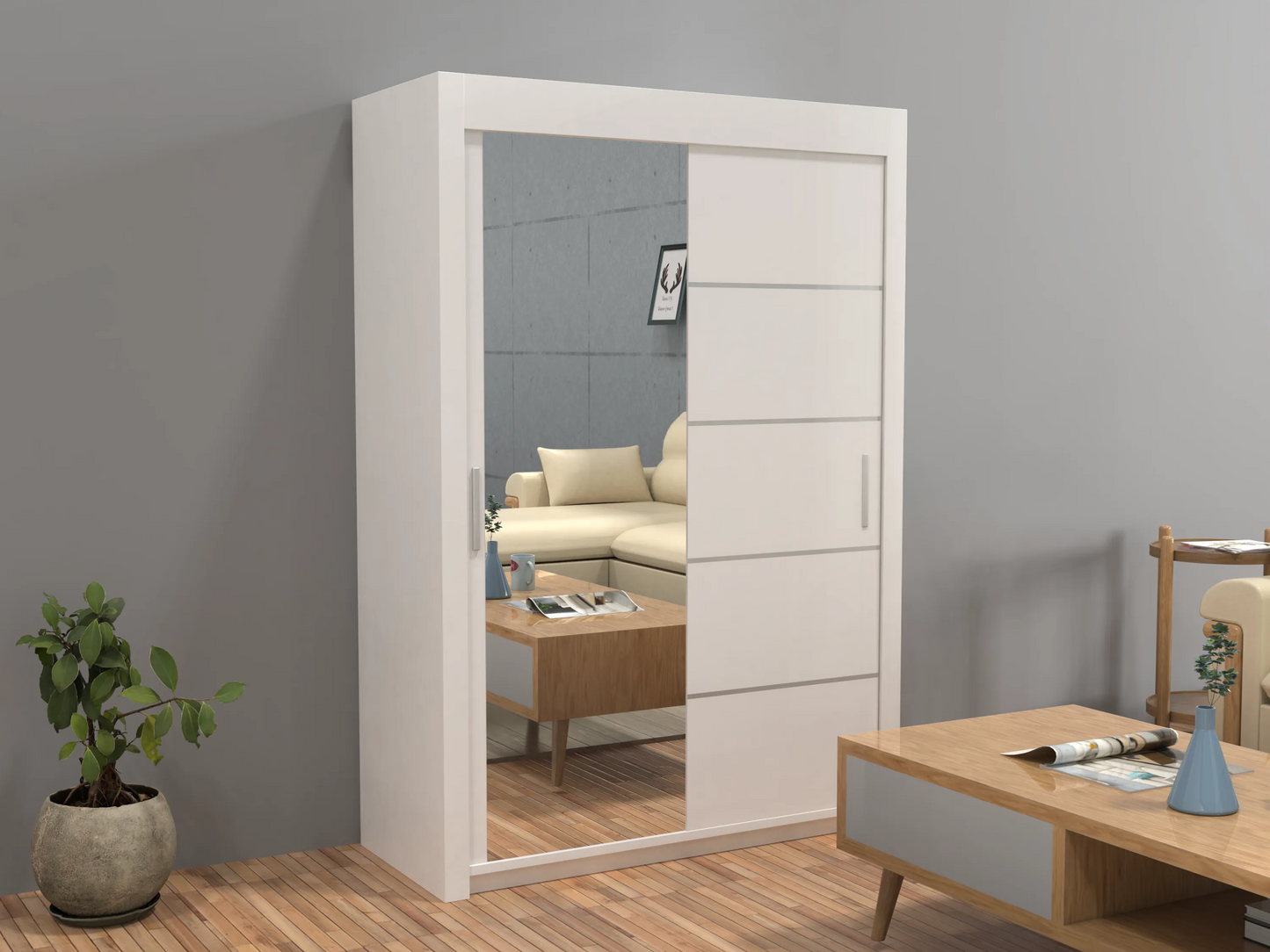 Lyon New Sliding Door wardrobe | Black, White, Grey Color | Multiple Sizes Available