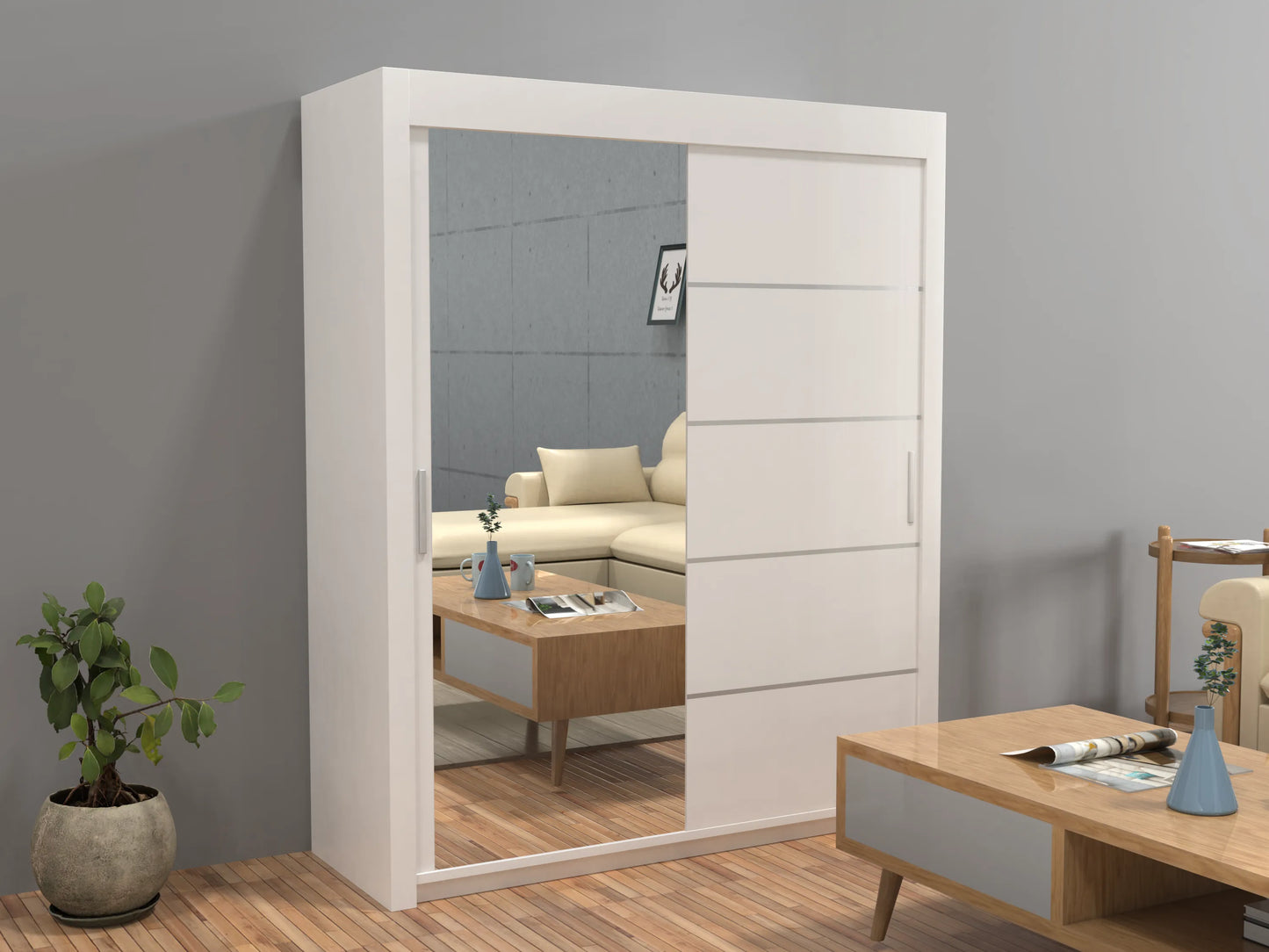 Lyon New Sliding Door wardrobe | Black, White, Grey Color | Multiple Sizes Available